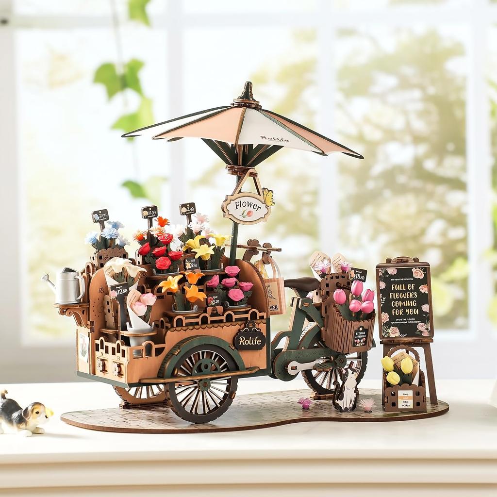 Rolife 3D Wooden Flower Wooden For Assembly DIY Craft Interior Atmosphere Living Gift Idea for Elementary School Educational Easy Puzzle, Bicycle,