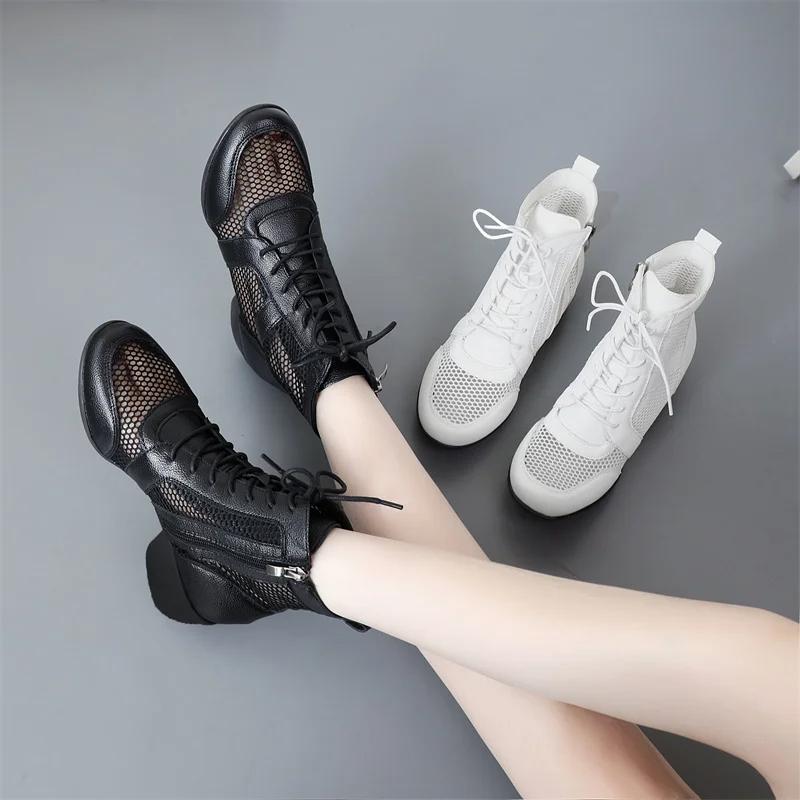Summer New Soft Bot Mid Heel Dance Oes Women's Square Dancing Oes Jazz Dance Net Boot Sailor Sle Fem Footwear