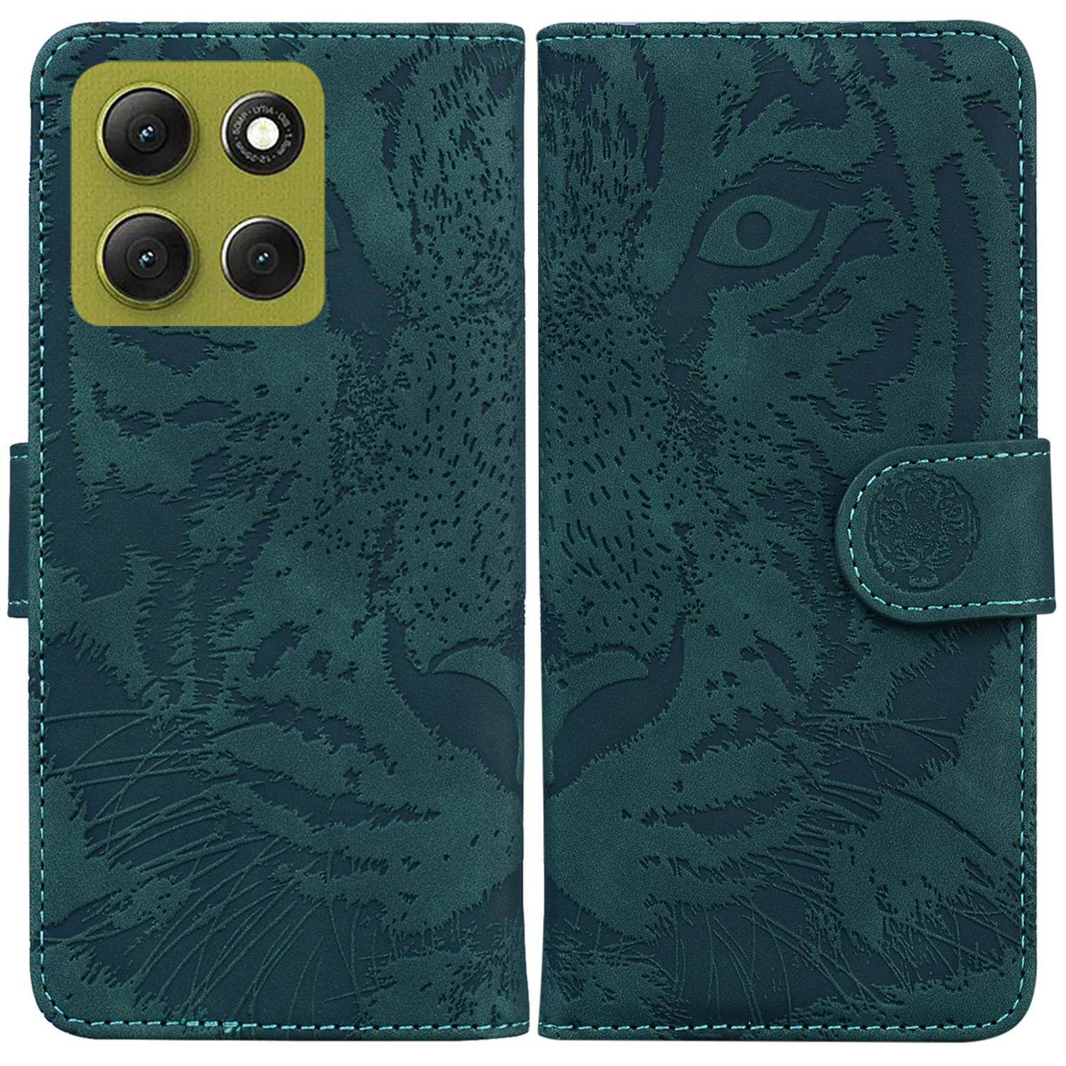 

For Motorola Moto G86 5G Case Tiger Imprint Leather Wallet Phone Cover Green
