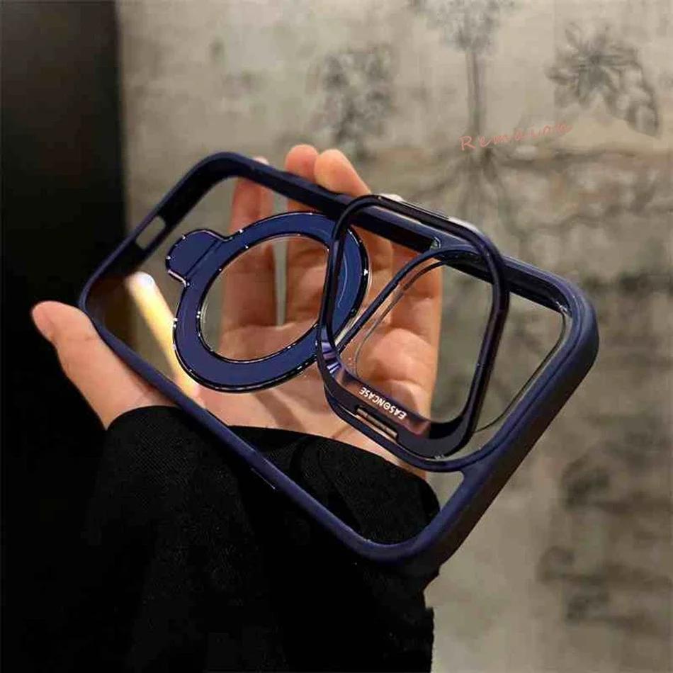 New Gold 16 Magnetic Glass Lens Stand Phone Case for iPhone 16 11 13 15 12 14 Pro Max 16 Plus Funda Magsafe Clear Cases Cover