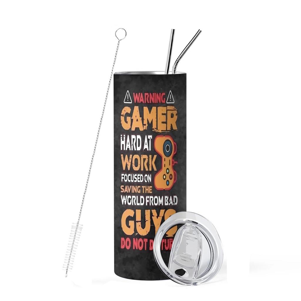 20oz Tumbler gamer win mode Vacuum cup Double Stainless Steel Water Bottle with Straw for Hot or Cold Drink The Best Player gift