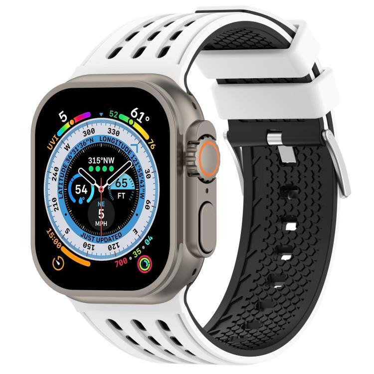 Vertical Hole Dual-Color Breathable Silicone Watch Band For Apple Watch 46mm 49mm 45mm 44mm, Adjustable Sport Replacement Strap
