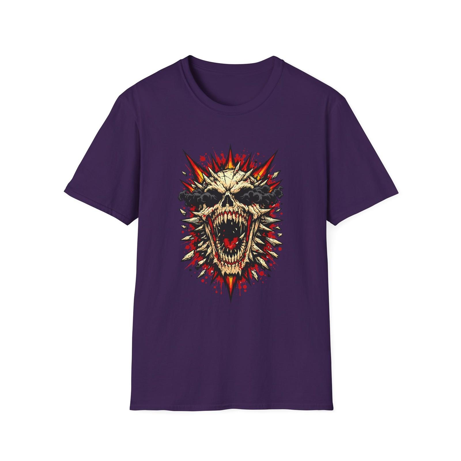 Unisex Softstyle T-Shirt Screaming Skull Bone Shards Dark Smoke Horror Gothic S