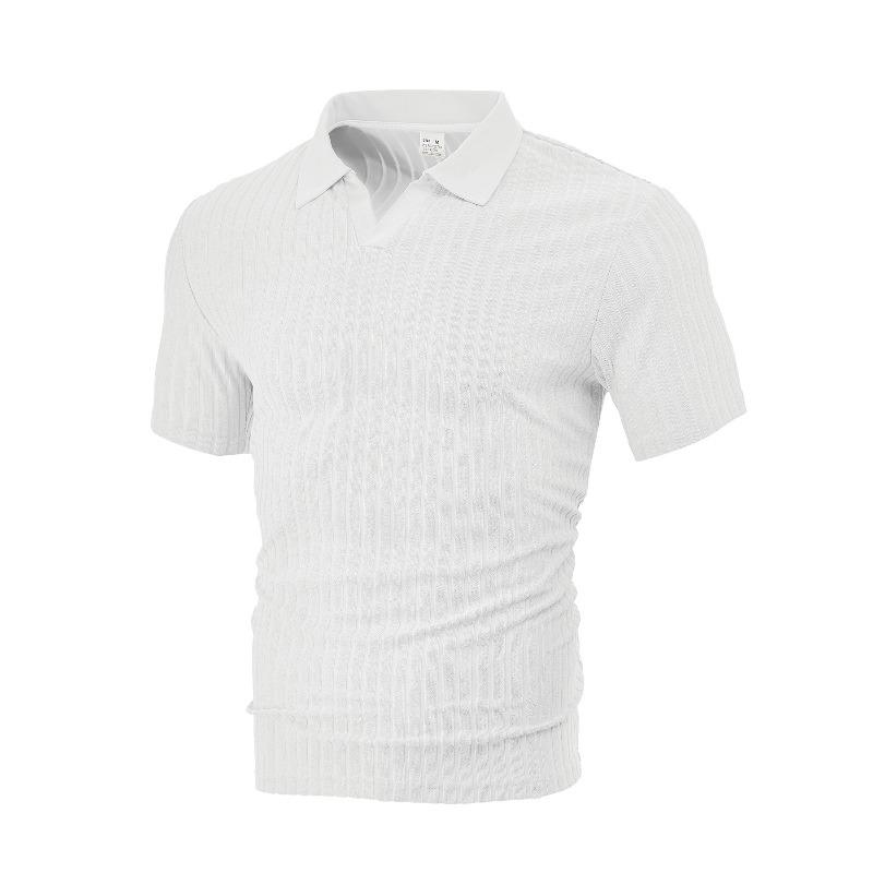 Men s T-shirt: New summer casual, breathable terry jacquard fabric, collared men s striped short-sleeved polo shirt S белый