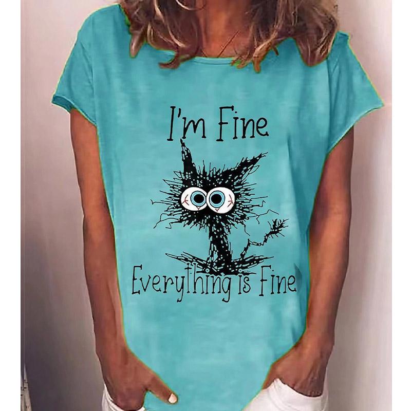 

Женская летняя футболка тренд принт котенка ретро мода футболки с коротким рукавом повседневные принтованные топы 8XL темно-синий