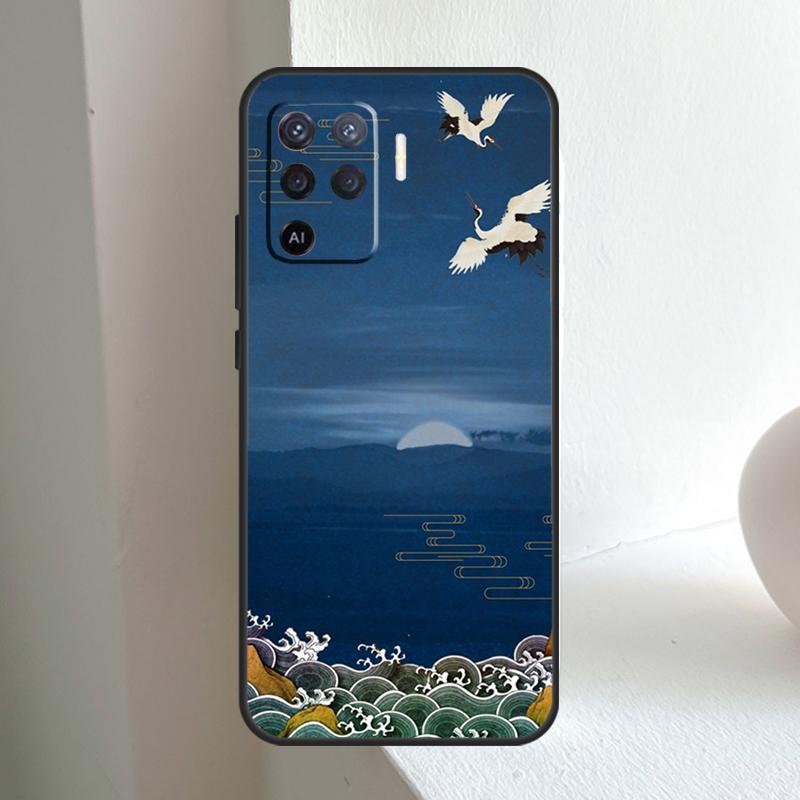 Art Crane Waves For OPPO A74 A54 A94 A17 A57 A15 A16 A76 A96 A18 A38 A58 A78 A98 A40 A60 A80 A5 A6 Pro Case