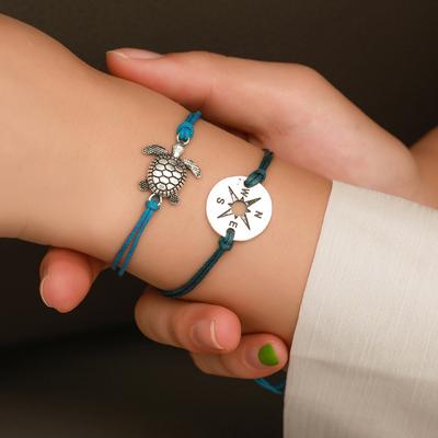 New Summer Foot Accessories Retro Simple Fashion Rope Anklet Creative Compass Turtle Two-piece Anklet