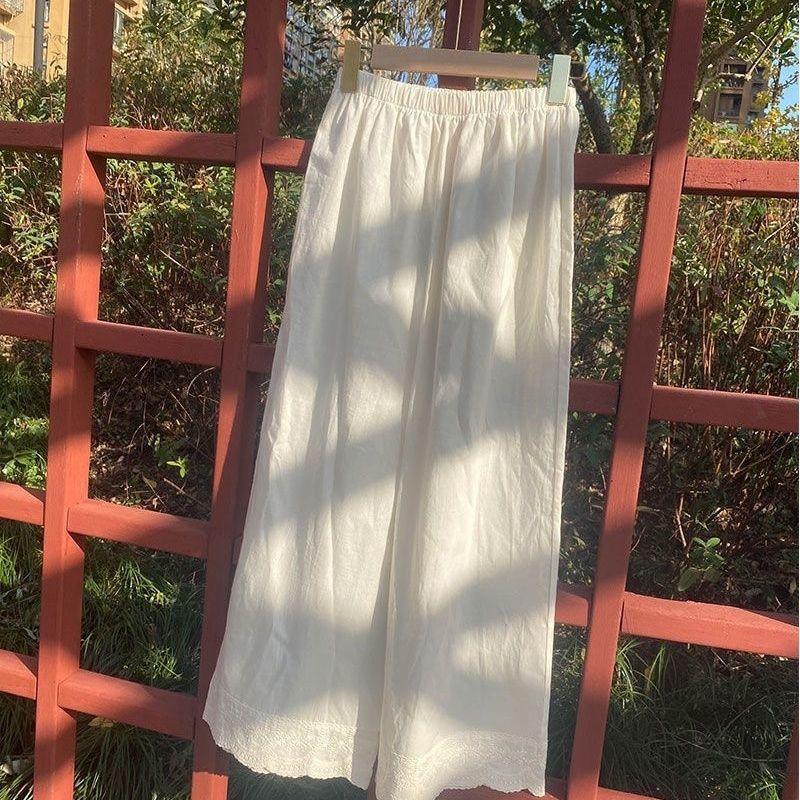 2026 Summer New Lace Patchwork Nine-Quarter Wide-Leg Pants Women's Casual Pants