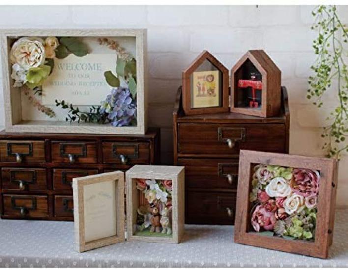 Maruwa Boeki Photo & Craft Box, Vertical, Brown, 4008451-02, Wood Grain Finish, for Photo Frames, Small Items, and Miscellaneous Goods