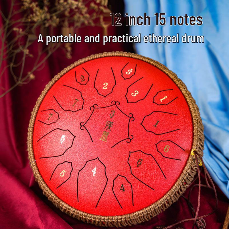 Hanpan 12-Inch Steel Tongue Drum, 15-Note D Key, Ethereal Sanskrit Sound