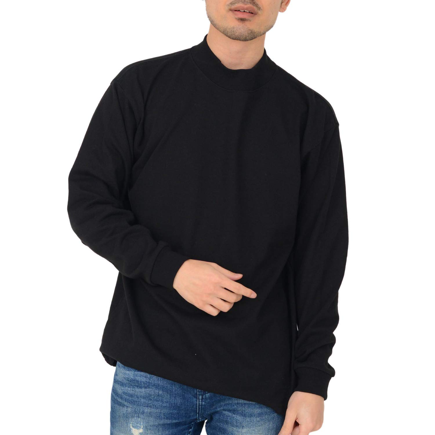 

T-Shirt.ST Long Sleeve T-Shirt, Mock Neck, Extra Heavyweight, 10.2 oz, Men s and Women s, Black, Size M