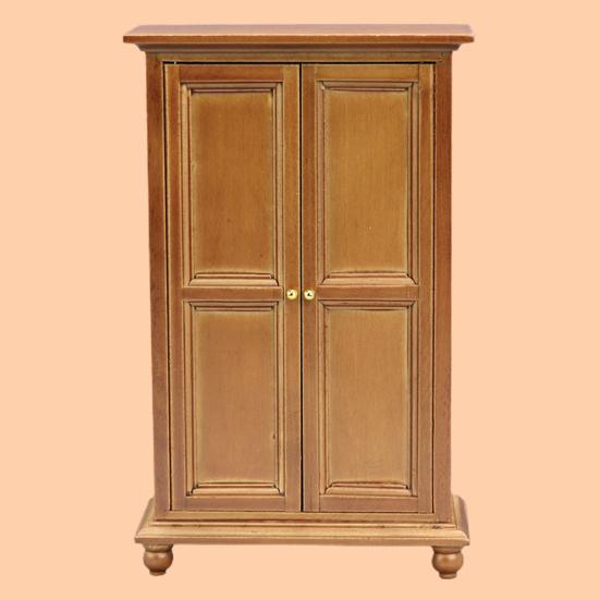 Miniature Wooden Wardrobe Retro Meticulous Workmanship Minimalistic Dollhouse Wooden Upright Wardrobe for 1/12 Doll House