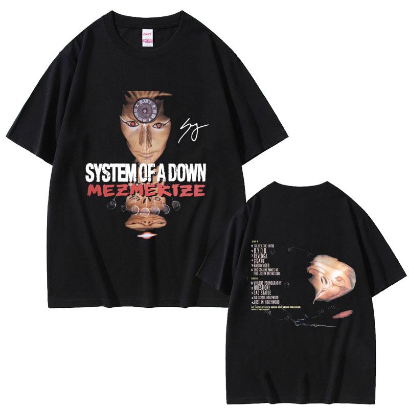 90 S Rock Band Series Down Mezmerize Graphic Tshirt Summer Mens Fashion Pure Cotton Loose Street Alternative Metal Tshirt M