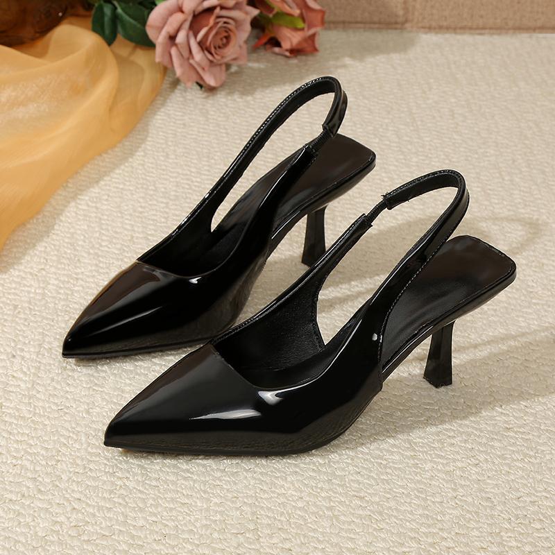 Fashion Sexy Pointed Toe Sling Back Pumps Women 2025 Summer Patent Leather Thin High Heels Shoes Woman Classic Solid Black Office Shoes