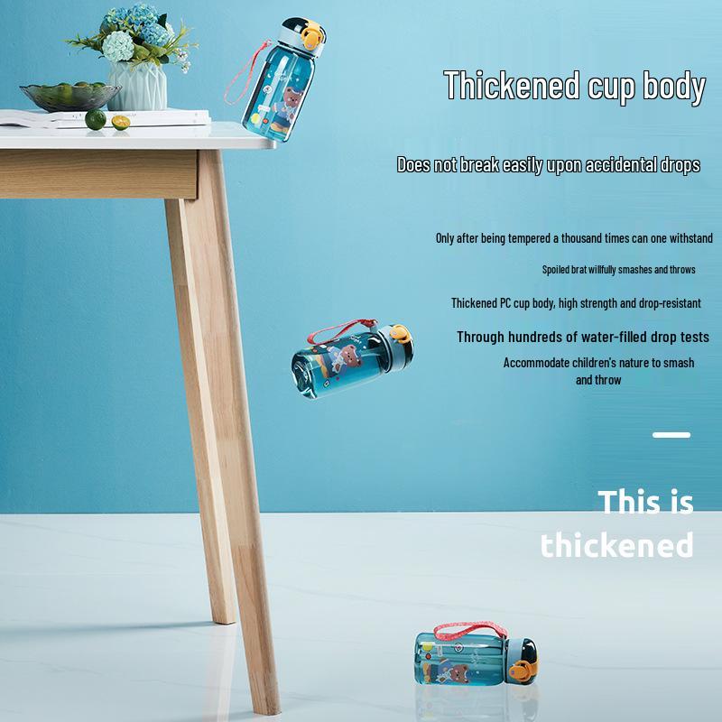 Portable Cute Straw Water Bottle for Boys - Summer Cup for Primary School Students