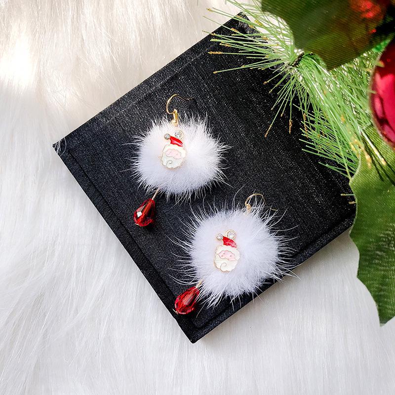 Elegant Santa Plum Blossom Earrings with Feather and Red Crystal Accents