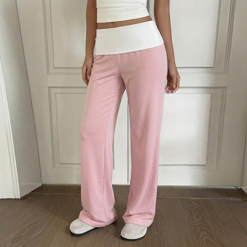 Women Low Waist Patchwork Flared Yoga Pants Stretchy Athletic Casual Trousers for Fitness and Leisure Wear