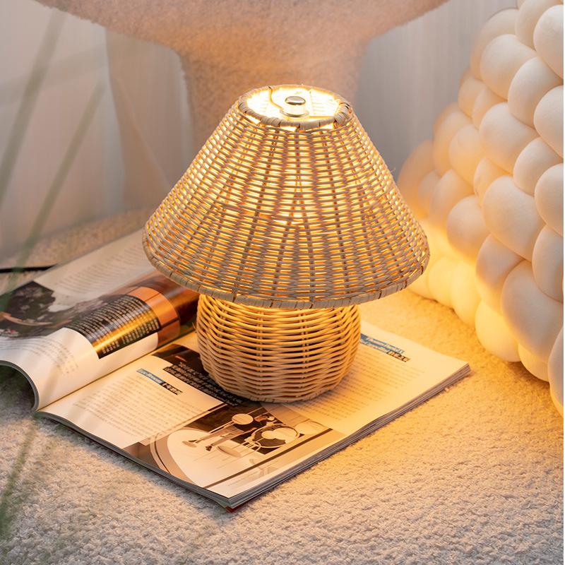 1PC New Chinese Simple Bamboo Woven Bamboo Desk Lamp Home Living Room Tatami Modern Creative Retro Practical Bedside Lamp