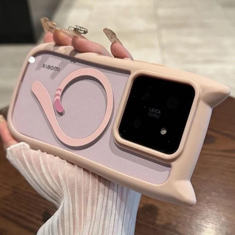 Magnetische Magsafe Niedliche Katzenohren Klare Hülle Für Xiaomi 15 Ultra 14 Pro 14 Redmi Note 13 5G Harte Stoßfeste Kabellose Ladeabdeckung