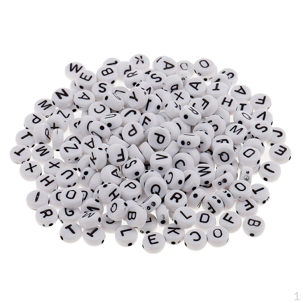 

00 White Letter Beads with Colored / Black Alphabet 3x6mm Mixed A-Z Spacer Black Letters