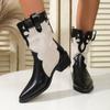 Women's Fall Plus Low Heel Pointed Cowboy Boots Mid Leg Slip-On Booties Casual Plus Women's Boots