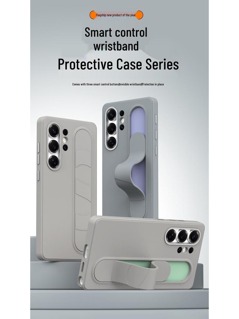 Husă de protecție din silicon pentru telefon Samsung S25FE/S25Ultra/S25Plus cu buton inteligent și brățară de mână