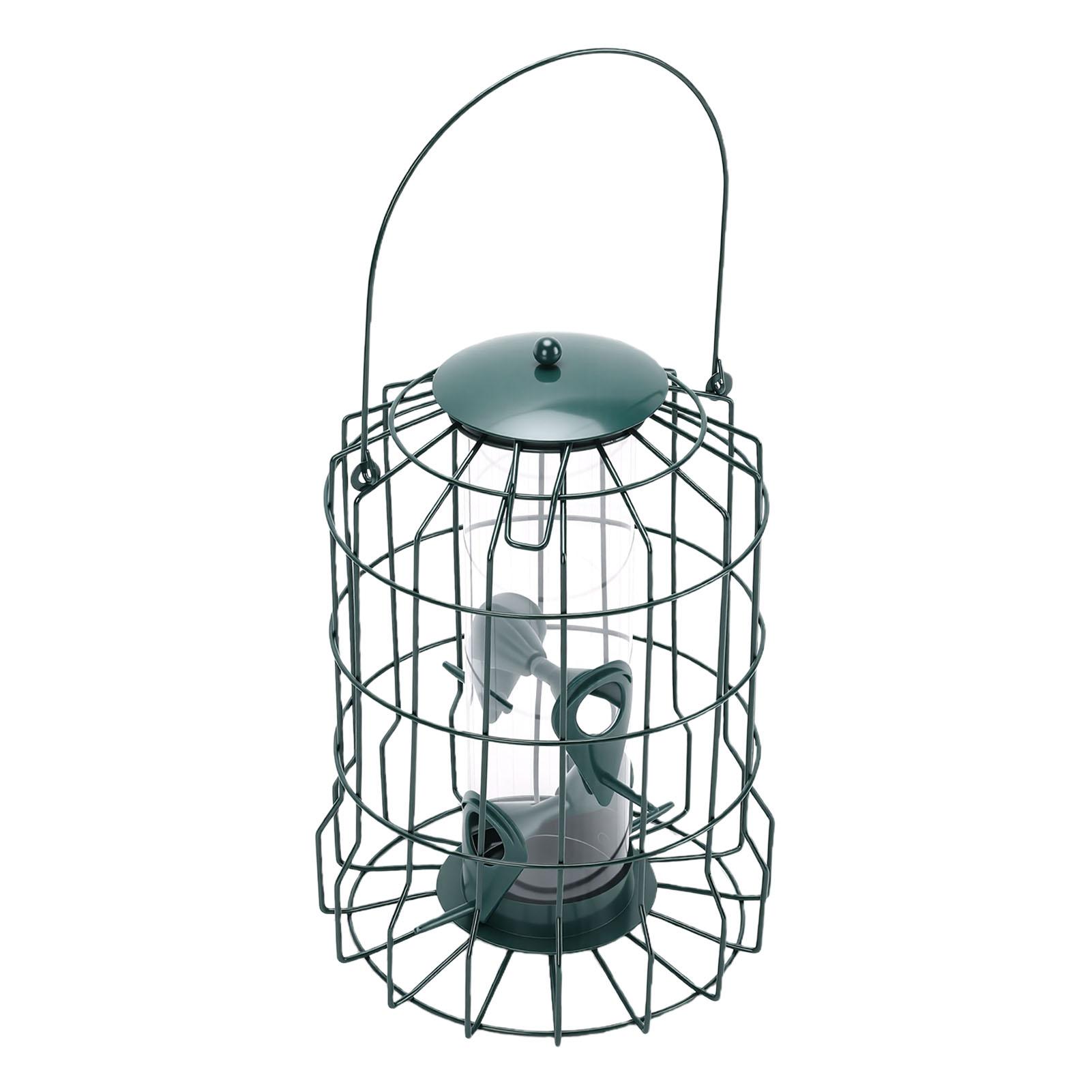 

Squirrel Proof Bird Feeder Metal Outdoor Hanging with 4 Ports PC Pipe for Backyard Green
