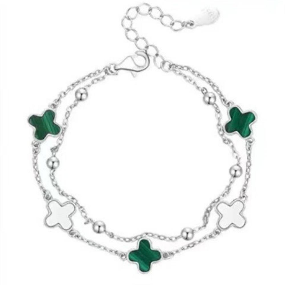 Four Leaf Clover Double Layer Bracelet Girls Five Flower Bracelet Boudoir Light Luxury Hand Jewelry Ins Bracelet