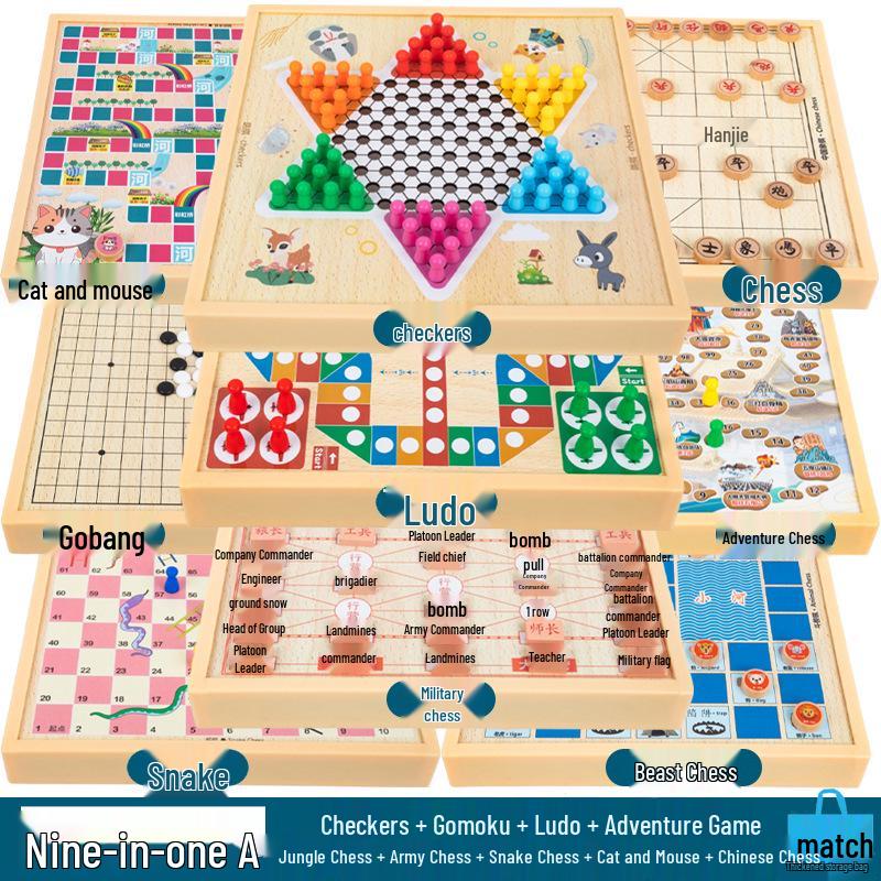 Multi-Board Game Set: Go-Moku, Checkers, Chinese Checkers, Chess, Animal Chess, Army Chess – Parent-Child Educational Toy