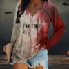 Yousheng Women T-shirt V-neck Long Sleeve Blood Letter Print Tee Shirt Loose Fit Halloween Pullover Tops Streetwear