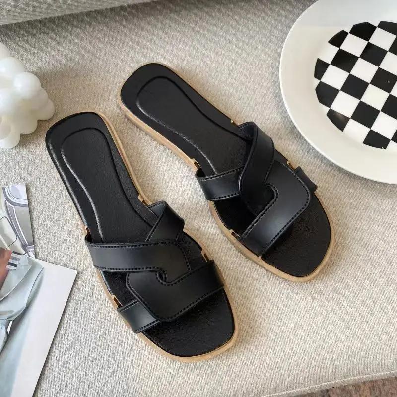 Slides Open Toe Flat White Woman Slippers Sandals Shoes for Women on Beach Outside Black Brown Indoor New Style Promotion I Vip