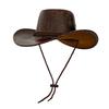 Vintage Faux Leather Western Cowboy Hat Gentleman Jazz Hats For Men Women Outdoor Travel Cowgirl Hat