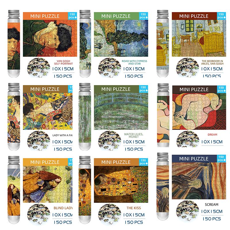 150Pcs Mini Test Tube Puzzle The Kiss Gustav Klimt Famous Painting Funny Educational Game Wall Display Birthday Festival Gifts