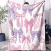 Pastel Bow Pattern Air Conditioning Blanket Cute Pink  Purple Design Nap Blanket for Sofa  Bed Soft Bedroom Decor Gift Blanket