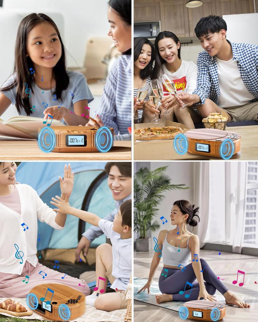 FELEMAN Portable CD Player with Built-in Bluetooth Speaker, 2000mAh Rechargeable Battery, CD Radio, LED Display, Dustproof Clear Cover, Multi-Function