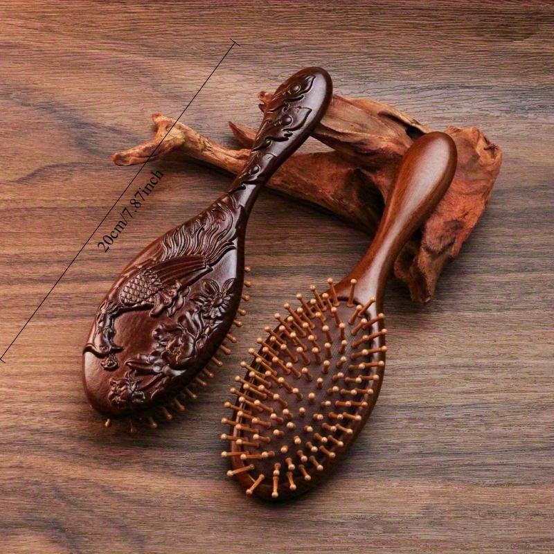 1Pc Sandalwood & Bamboo Air Cushion Brush - Gentle Scalp Massage Comb for All Hair Types with Unique Animal & Floral Designs.