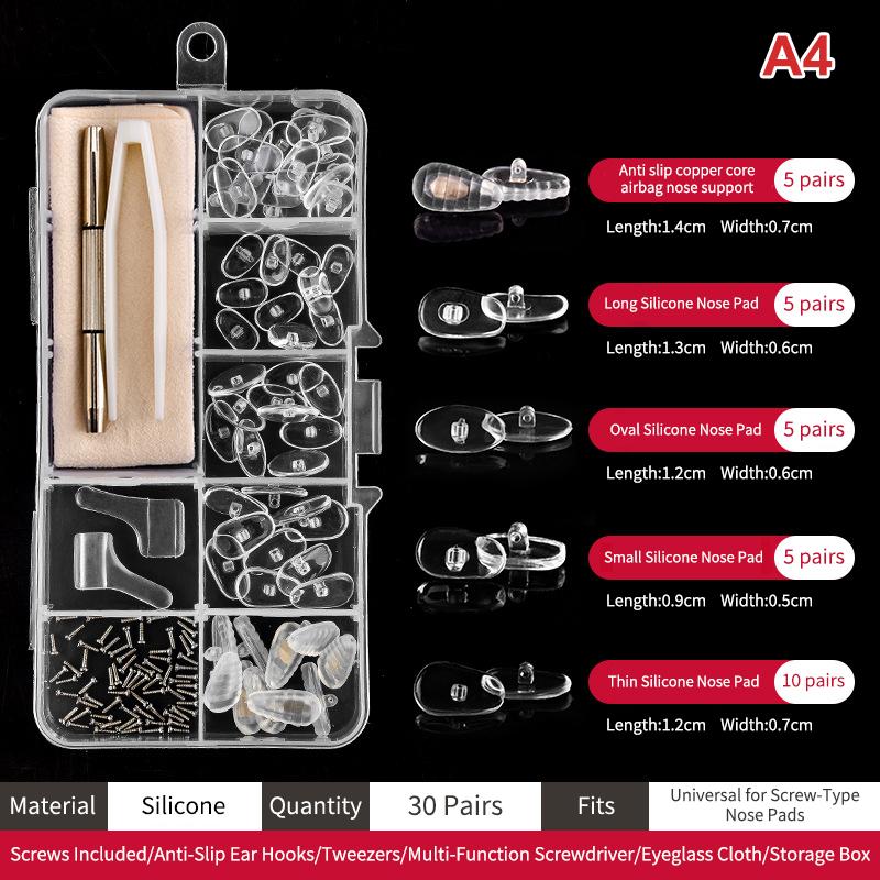1Set Eyeglasses Nose Pads With Screwdriver Soft Silicone Air Chamber Glasses Anti-slip Nose Pad Screw Replacement Repair Tools