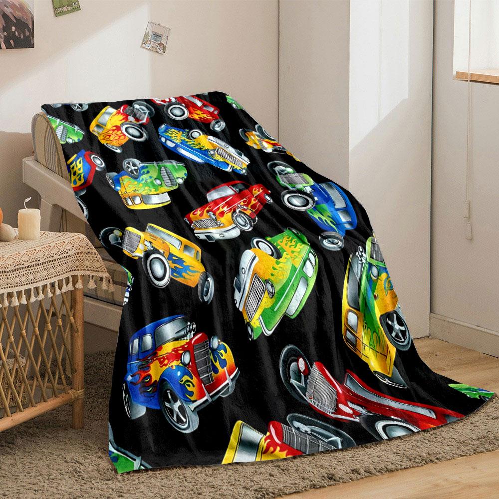 Hot Rod Cars Pattern Blanket bedroom Blanket for Livingroom Couch lunch break Soft throw for Friend's festival Gift