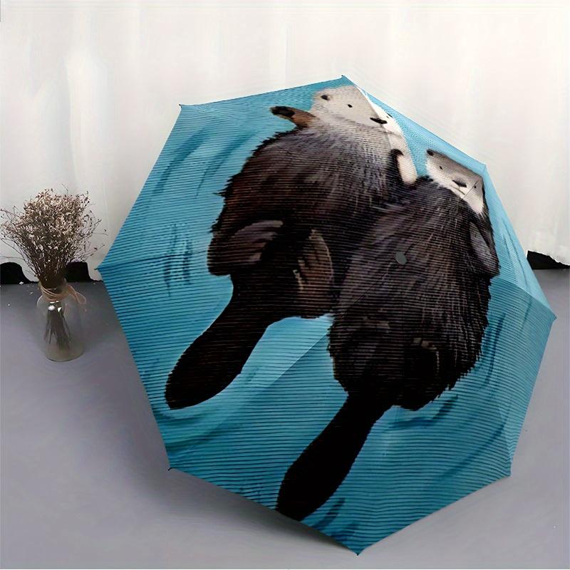 1pc Otter Family Auto Open/close, All-Season Portable Folding Umbrella for Women & Men, Travel, Everyday, Formal Events -06211