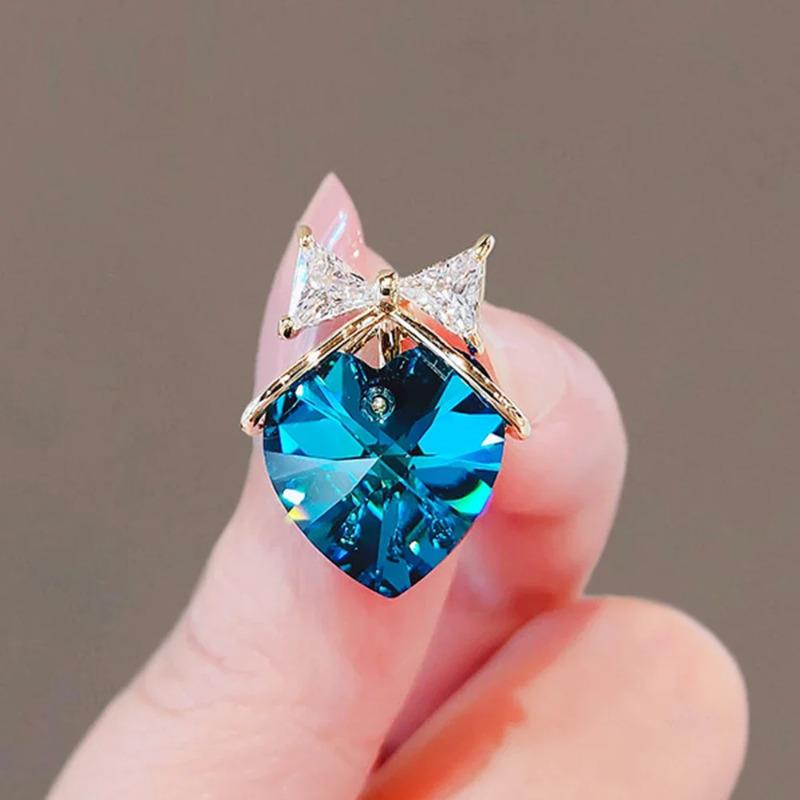Fashion Women Bowknot Brooches Metal Small Brooch Pin Rhinestone Blue Crystal Lapel Pins Fixed Anti Button Clothing Accessor