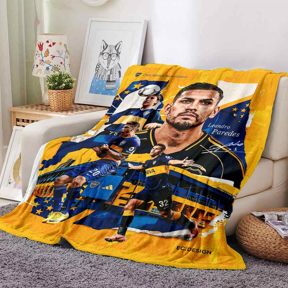 Boca Juniors Paredes Scrapbook Collage Print Fleece Blanket Soccer Fan Soft Warm Throw Blanket for Sofa Bedroom Home Decor Gift