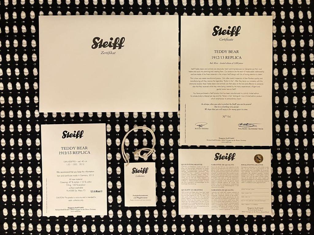 [USED] Steiff Replica 1912/1913 Teddy Bear, Ed, Germany