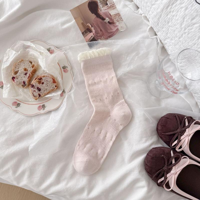 Cute Little Bear Embroidered Socks - Children's Cartoon Plush Socks, Thin Style with Lace and Boneless Bows