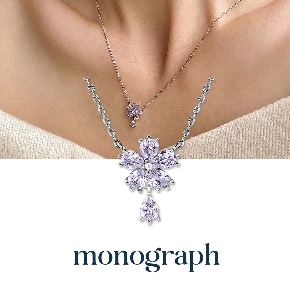 Monograph Callia Necklace Mgnl0394 Rhodium Plated (White Gold + Purple Cubic Zirconia)