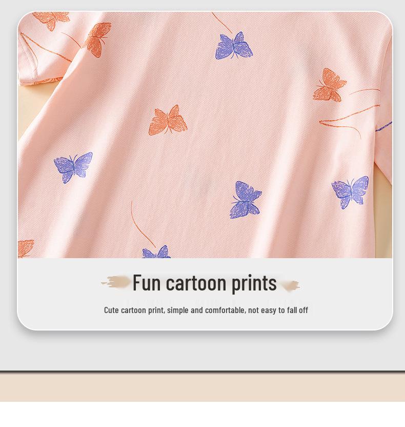 Girls' Antibacterial Cotton Cartoon Pajamas - Short Sleeve Summer Nightgown
