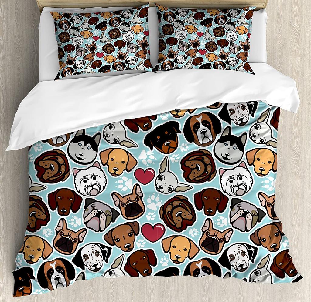 3pcs Bedding Set Dog Pug Cartoon Home Textile Duvet Cover Pillow Case Boy Kid Teen Girl Bedding Covers Set