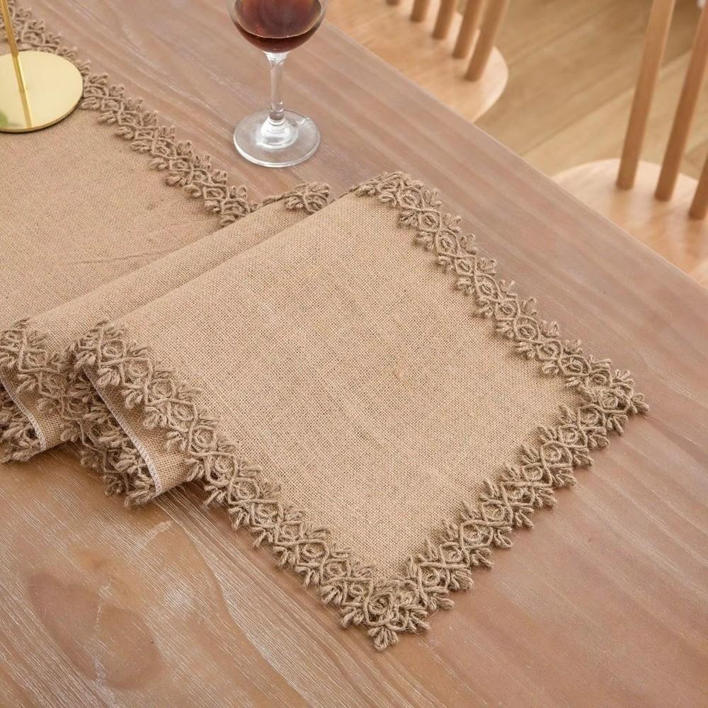 Macrame Edges Burlap Table Runner Jute Macrame Table Runner Machine Wash or Brush Wedding Party