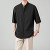 Sommer Dünne Kurzarmhemden Herren Japanischer Stil Locker Stretch Business Casual Hemden Herren Bügelfrei Stehkragen Formelle Oberteile