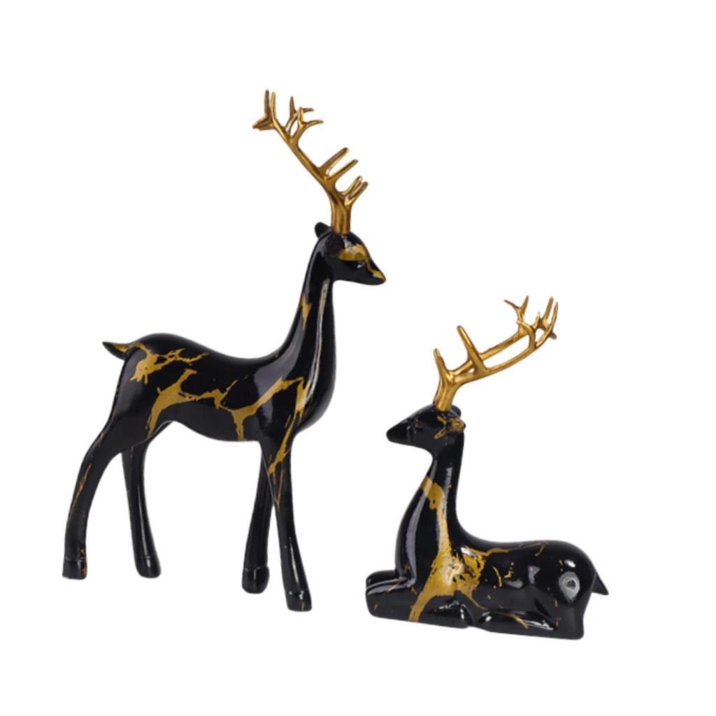 Reindeer Figurine Resin Ornaments Animal Statue Elk Deer Statue Elk Sculpture for Bookshelf Cabinet Living Room Desktop Office