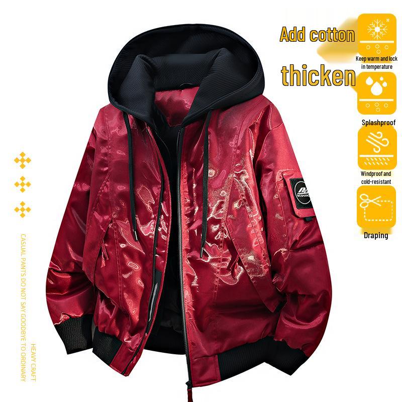 

Winter 2025 Thick Warm Hooded Cotton Jacket - Trendy, Loose & Casual 4XL червоний